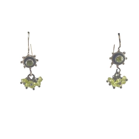 Exquisite 925 India Sterling Silver & Peridot Handmade Dangle Earrings - Picture 1 of 8